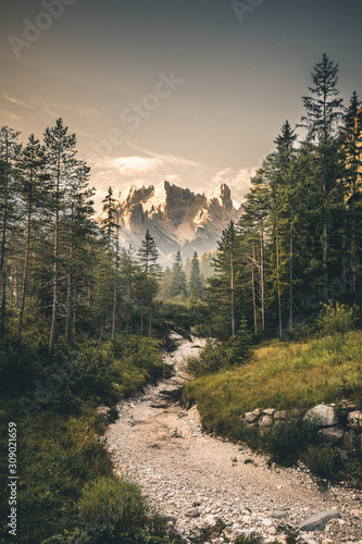 Dolomites mountain landscape during the sunrise