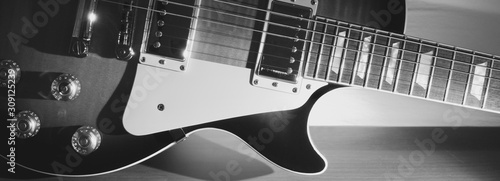 vintage electric guitar closeup with copy space