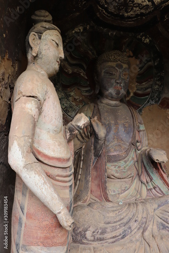Maijishan Cave-Temple Complex in Tianshui , Gansu Province , China. Artistic treasures of Maiji Mountain caves. UNESCO World Heritage Site.