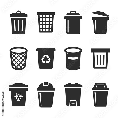 set of vector trash can icon