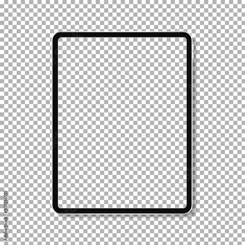 Realistic tablet mockup. Modern tablet with blank screen isolated on transparent background. Vector illustration. 