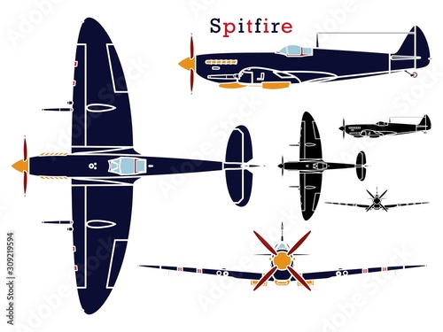 Supermarine Spitfire aircraft WWII without outline.