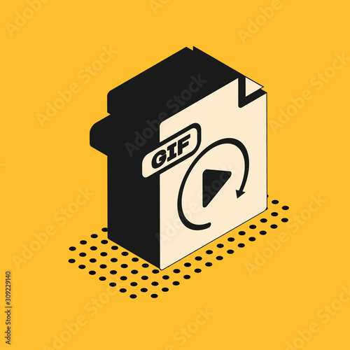 Isometric GIF file document. Download gif button icon isolated on yellow background. GIF file symbol. Vector Illustration