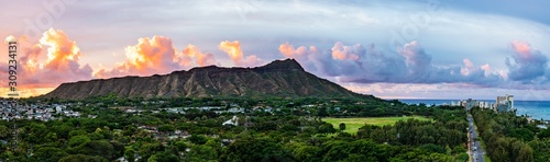 Diamond Head State Monument Viewing from Waikiki at Sunset
