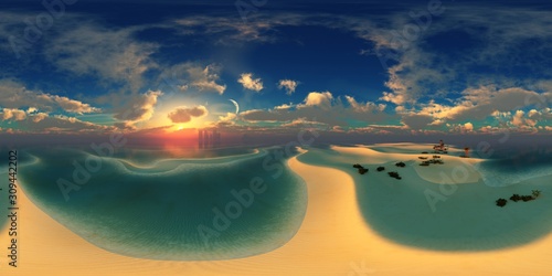 HDRI, environment map , Round panorama, spherical panorama, equidistant projection, panorama 360, seascape, 3d rendering.