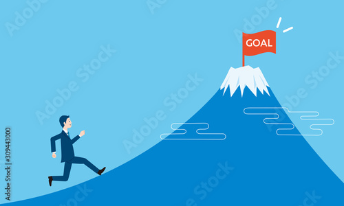 ゴールに向かって走るビジネスマンと富士山のイメージ
