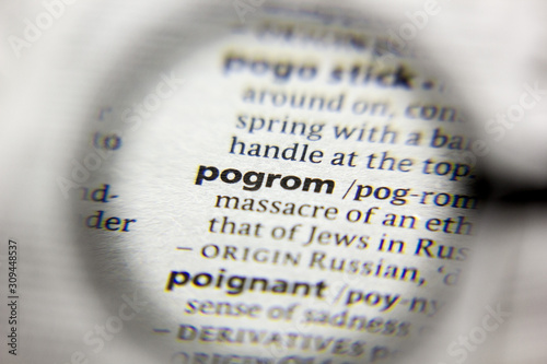 The word or phrase Pogrom in a dictionary.