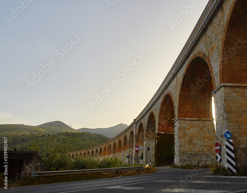 Evening view of viaduct near Formia, Italy