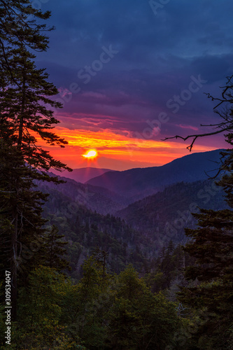 Morton Overlook Great Smoky Mountain National Park at sunset