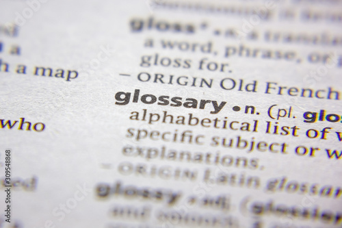 Word or phrase Glossary in a dictionary.