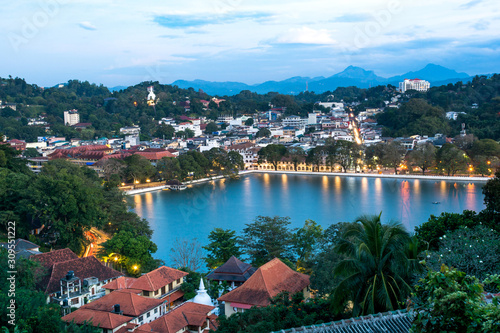 Kandy Lake and Kandy city aerial panoramic view from Arthur's Seat Kandy City Viewpoint, Sri Lanka