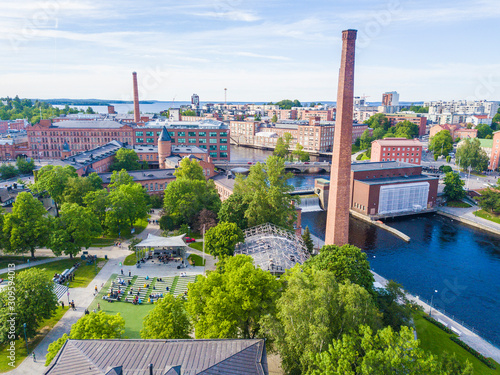 Tampere, Finland. City views from shore of Tammerkoski river in midde of Tampere