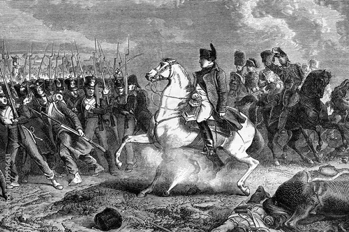 Napoleon in the battle of Arcis-Sur-Aube. 20th-21rst March 1814. Antique illustration. 1890.