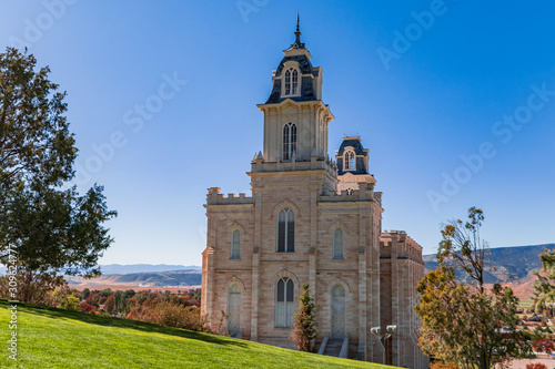 Manti Temple in Manti, Utah in Autumn.