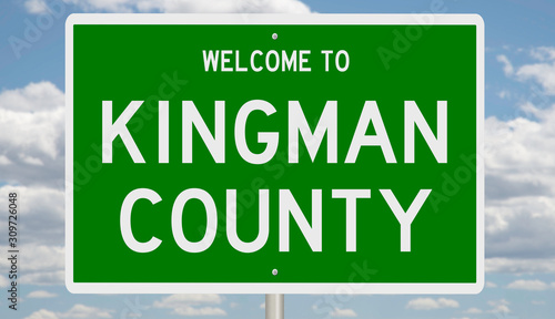 Rendering of a green 3d highway sign for Kingman County