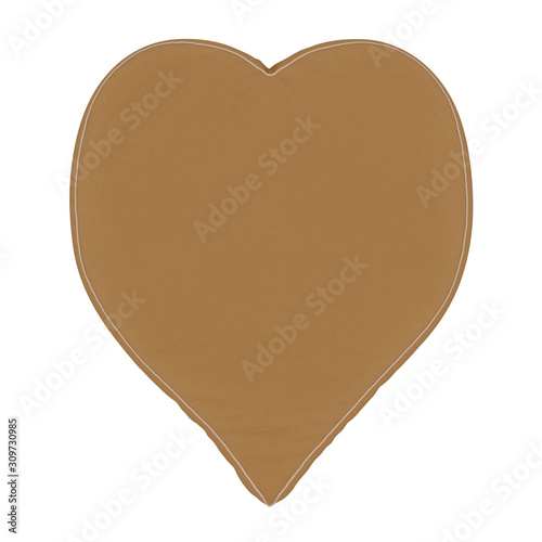 Brown leather pouf in the shape of a heart on a white background top view. 3d rendering