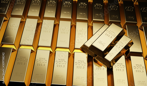 Gold bullion concept about gold value, success and financial.3D render