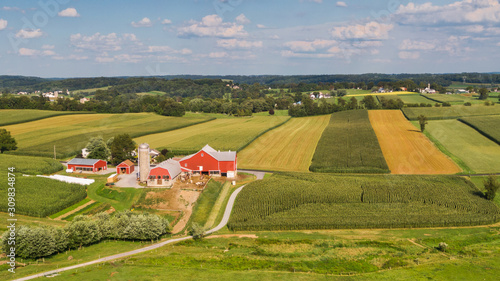 Traditional American farm, Pennsylvania countryside from the air