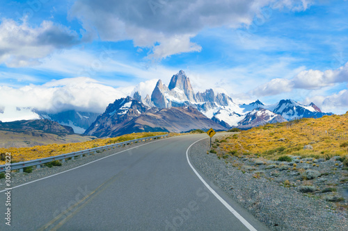 Beautiful view of Mount Fitz Roy massif (Cerro Fitz Roy) from Route 23 in Los Glaciares National Park - Patagonia - Argentina
