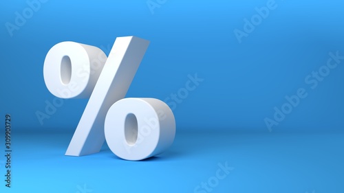 White percentage icon 3D on blue background 3d illustration