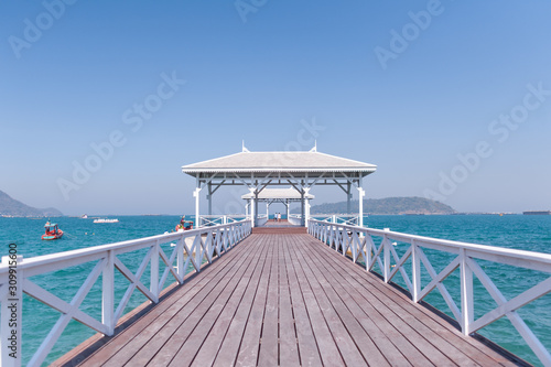 Asadang wood bridge is the landmark of Sichang island, Ko Siching, Chon Buri, Thailand.