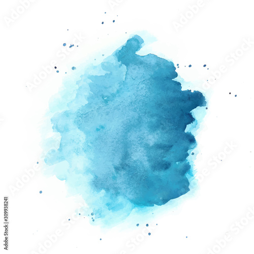 Blue Watercolor Vector Background. Round Stain Isolated on White.