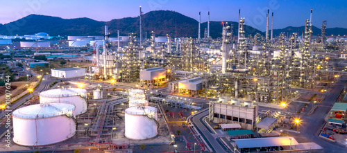 Aerial view of refinery plant,Industry Petrochemical at twilight