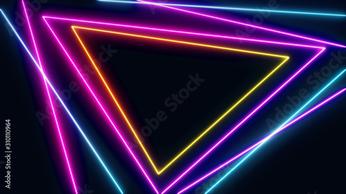 Abstract Retro Sci-Fi Neon bright lens flare colored on black background. Laser show colorful design for banners advertising technologies. Retro style of the 80s