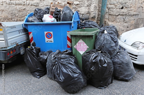 Big Pile of Garbage Bags in Naples Italy