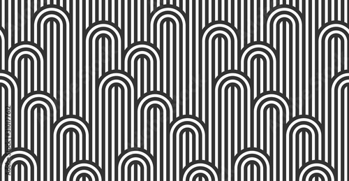 Seamless pattern with twisted lines, vector linear tiling background, stripy weaving, optical maze, twisted stripes. Black and white design.