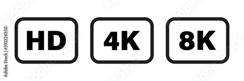 8K 4K HD video format vector icon isolated on white background. Web tv screen concept. High resolution.