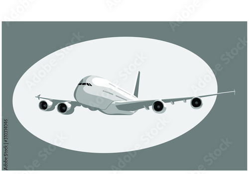 Airbus A380. Flying airplane, takeoff airliner, commercial jet aircraft, airliner. Vector illustration. Vector template.