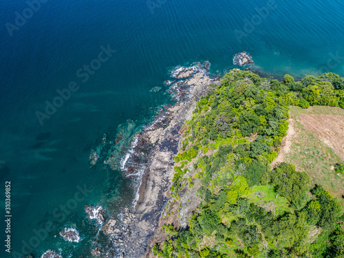 Aerial shot of the tropical beach Playa Arenillas in Costa Rica in peninsula Papagayo coast in guanacaste