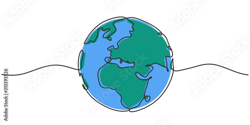 One line style world. Simple modern minimalism continuous earth vector.
