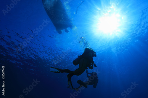 Scuba divers on safety stop