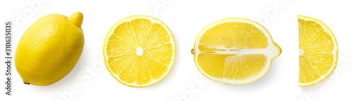Fresh whole, half and sliced lemon