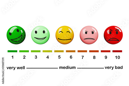 Diagram with smileys cuboid and numbers, 3D illustration