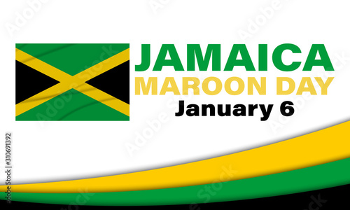 Maroon Day in Jamaica. January 6th. Celebrate the anniversary of the signing of the 1739 peace treaty with the British. Poster, card, banner, background design. 