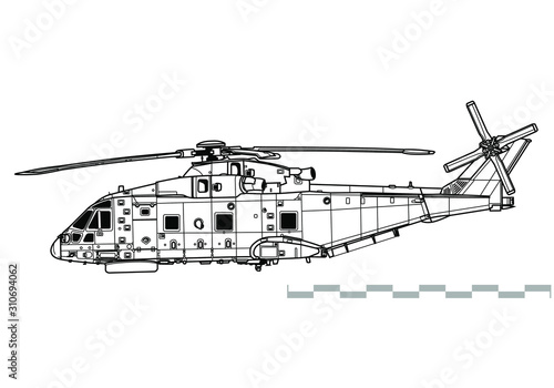AgustaWestland AW101 Merlin. Outline vector drawing