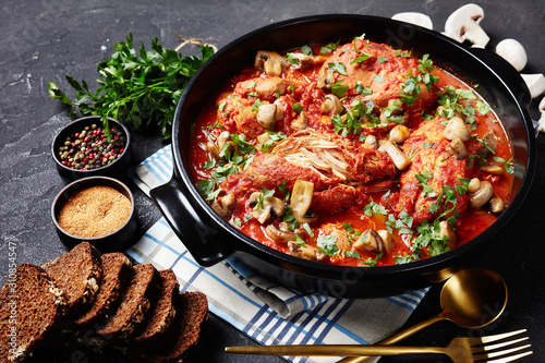 Chicken Cacciatore in a black dutch oven