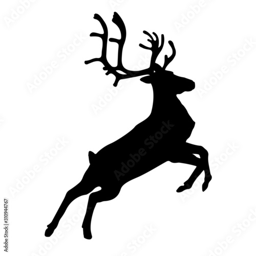 Running reindeer or caribou icon. Silhouette of Santa Claus's reindeer. Vector Illustration