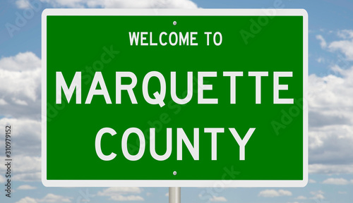 Rendering of a green 3d highway sign for Marquette County