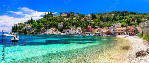 Authentic tranquil Paxos island. Scenic traditional Loggos fishing village. Ionian islands of Greece
