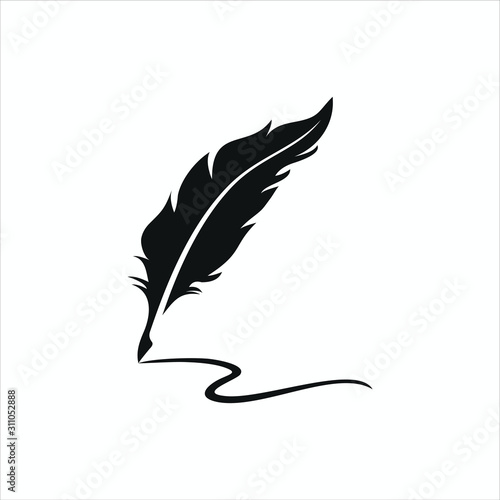 feather pen logo silhouette vector design template premium