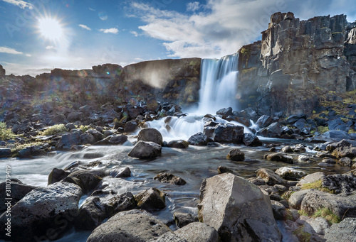 Þingvellir or Thingvellir national park in Iceland, is a site of historical, cultural, and geological significance, the fissure devides the tectonic plates of America and Eurasia