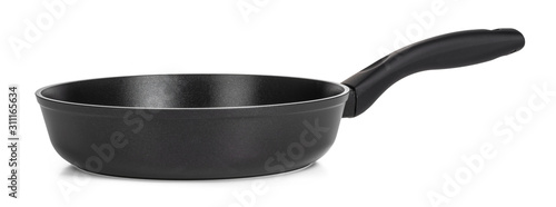 Black frying pan isolated on white background