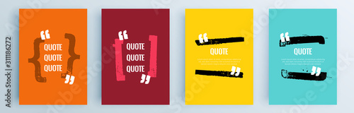 Quote frames blank templates set. Text in brackets, citation empty speech bubbles, quote bubbles. Textbox isolated on color background. Vector illustration.