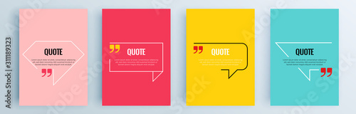 Quote frames blank templates set. Text in brackets, citation empty speech bubbles, quote bubbles. Textbox isolated on color background. Vector illustration.