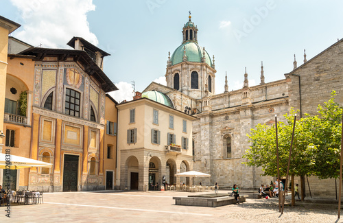 View of Duomo square in the historic center of Como, Italy.
