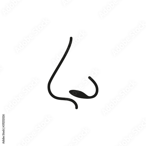 Icon of human nose with nostrils in profile. Smelling organ vector isolated on white background.